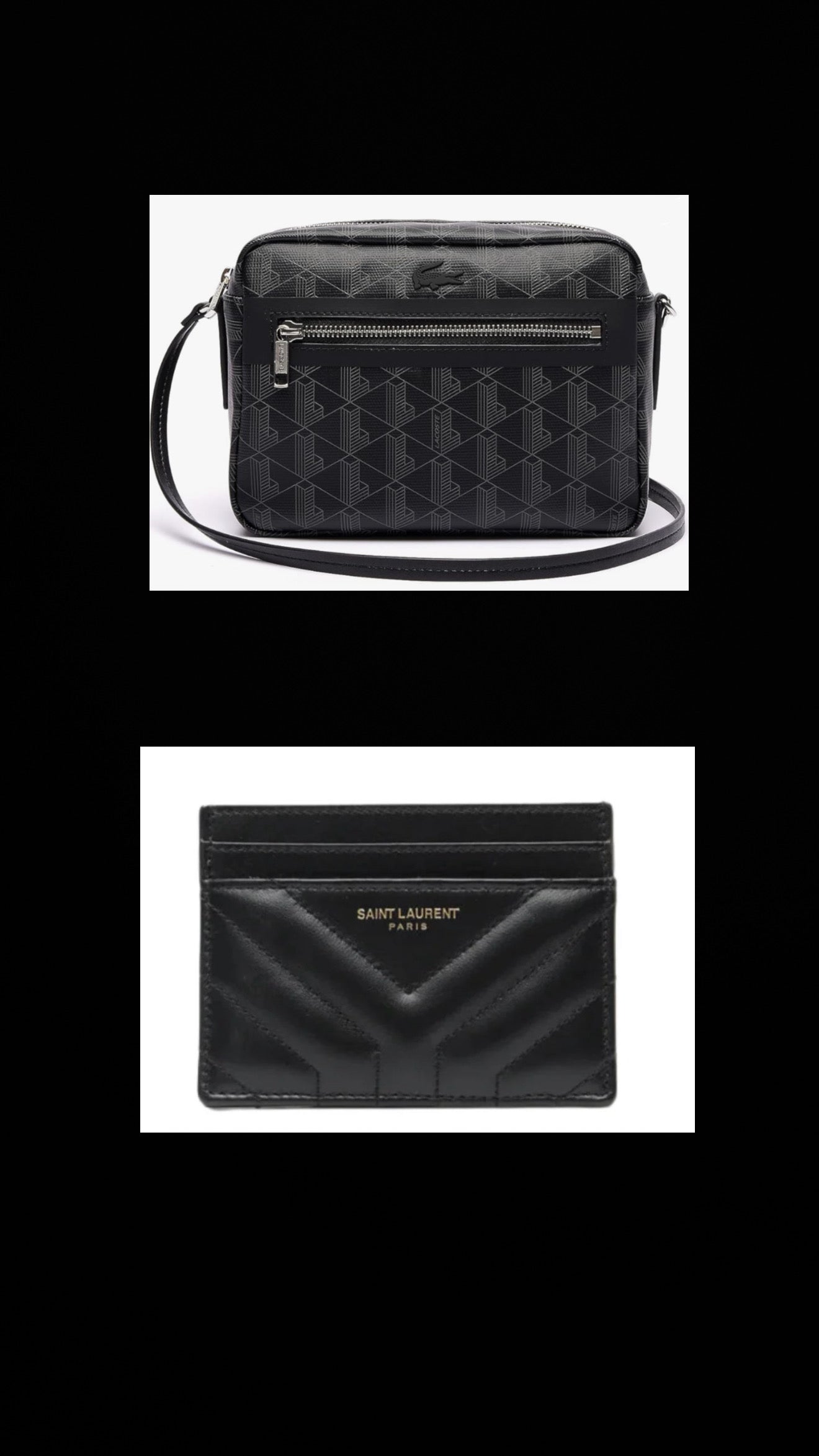 BUNDLE: MARSUPIO LACOSTE MONOGRAM BLACK ; SAINT LAURENT PARIS CARD CASE CASSANDRE LAMBSKIN