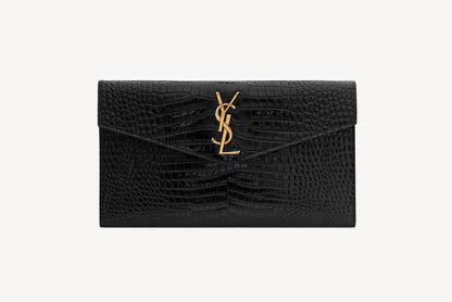 Pochette Saint Laurent Uptown in pelle Lucida di coccodrillo goffrata