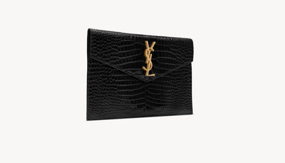 Pochette Saint Laurent Uptown in pelle Lucida di coccodrillo goffrata