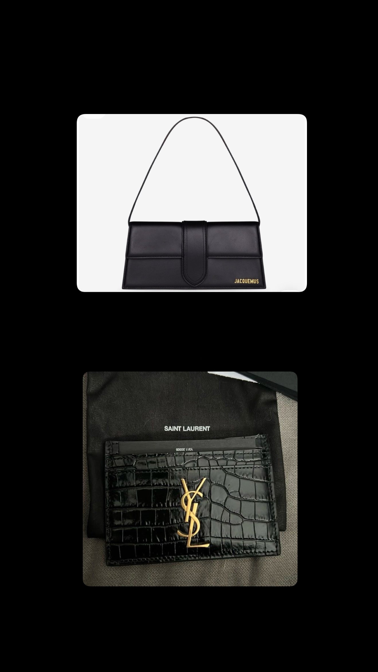 BUNDLE: Borsa Jacquemus Le Bambino Long Black; Porta Carte Saint Laurent Black Cocco