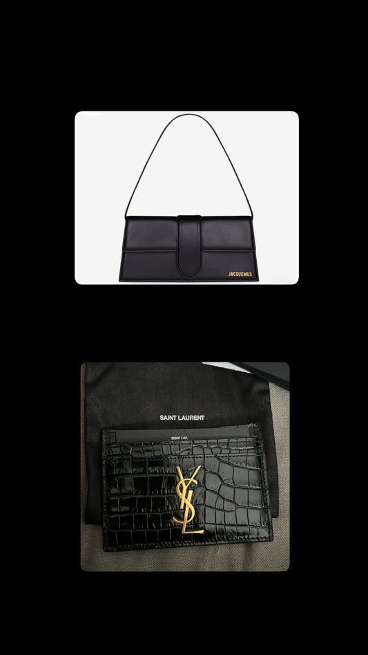 BUNDLE: Borsa Jacquemus Le Bambino Long Black; Porta Carte Saint Laurent Black Cocco