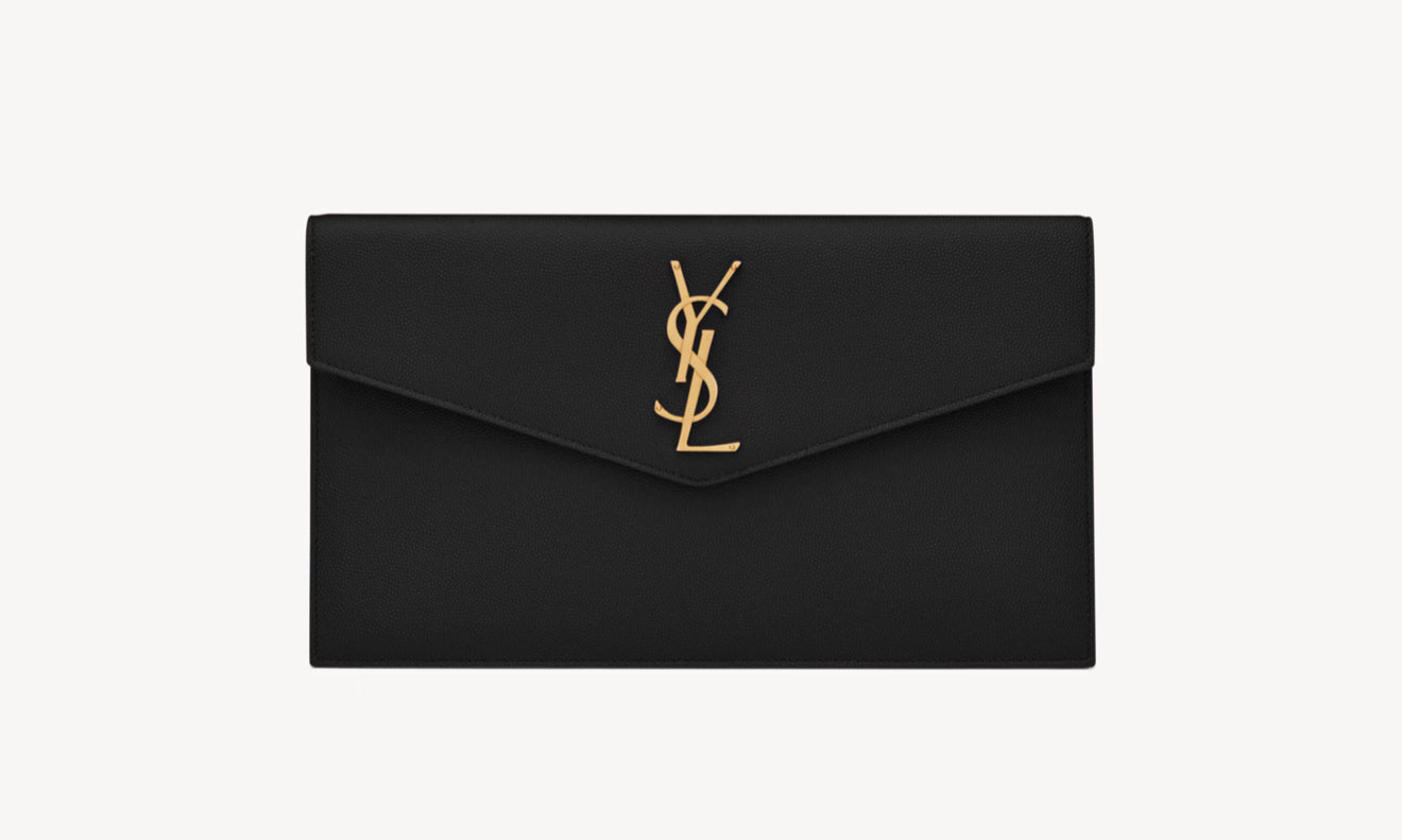 Pochette Saint Laurent Uptown in pelle goffrata Grain de poudre