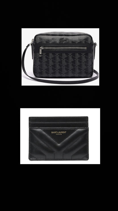 BUNDLE: MARSUPIO LACOSTE MONOGRAM BLACK ; SAINT LAURENT PARIS CARD CASE CASSANDRE LAMBSKIN