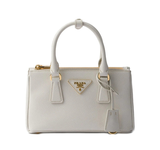 Borsa Prada Galleria mini in saffiano white gold