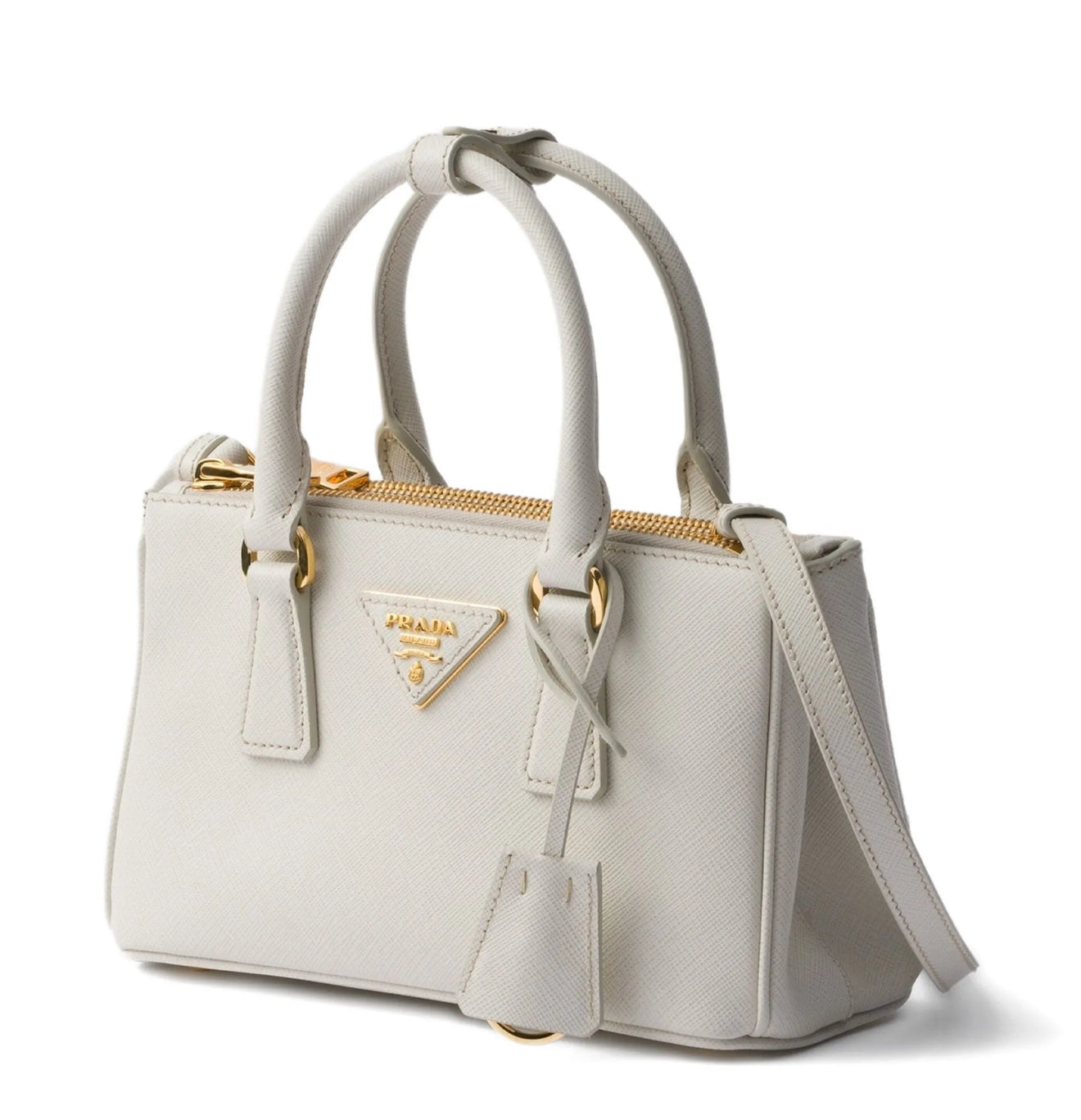 Borsa Prada Galleria mini in saffiano white gold