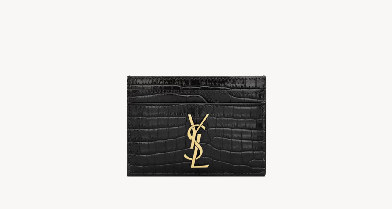 PORTA CARTE SAINT LAURENT CASSANDRE IN PELLE LUCIDA GOFFRATA COCCODRILLO