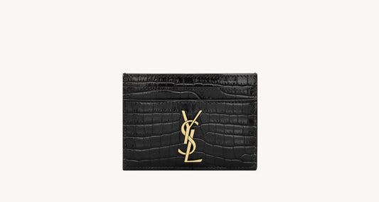 PORTA CARTE SAINT LAURENT CASSANDRE IN PELLE LUCIDA GOFFRATA COCCODRILLO